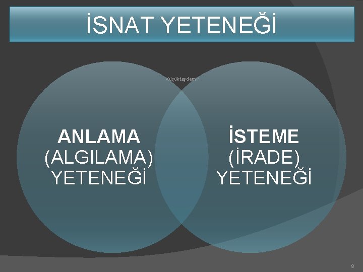 İSNAT YETENEĞİ Küçüktaşdemir ANLAMA (ALGILAMA) YETENEĞİ İSTEME (İRADE) YETENEĞİ 8 