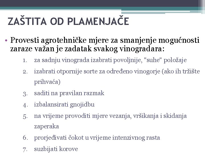 ZAŠTITA OD PLAMENJAČE • Provesti agrotehničke mjere za smanjenje mogućnosti zaraze važan je zadatak