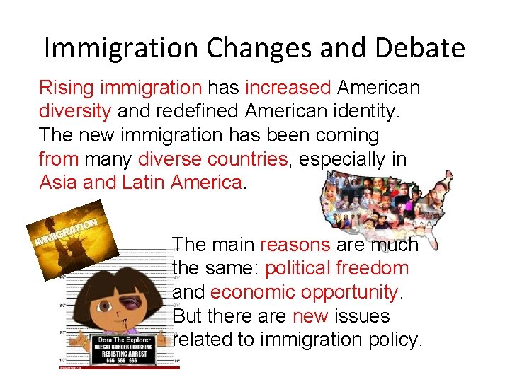 Immigration Changes and Debate Rising immigration has increased American diversity and redefined American identity.