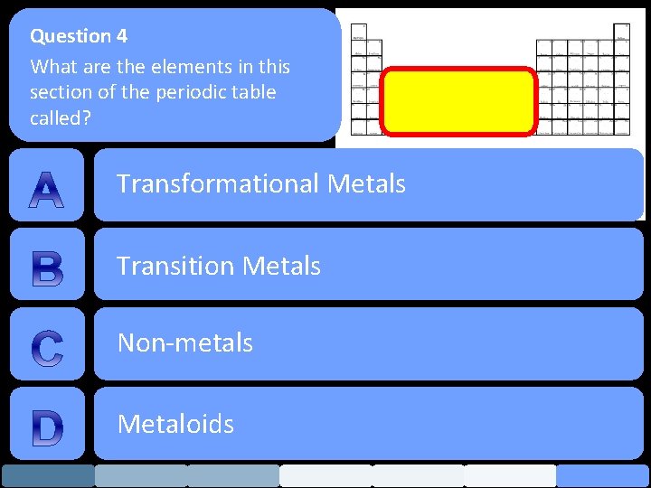Question 4 What are the elements in this section of the periodic table called?