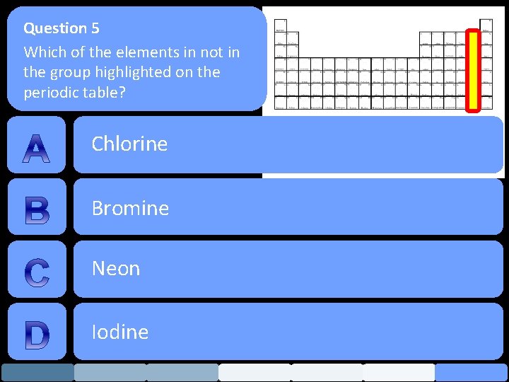 Question 5 Which of the elements in not in the group highlighted on the