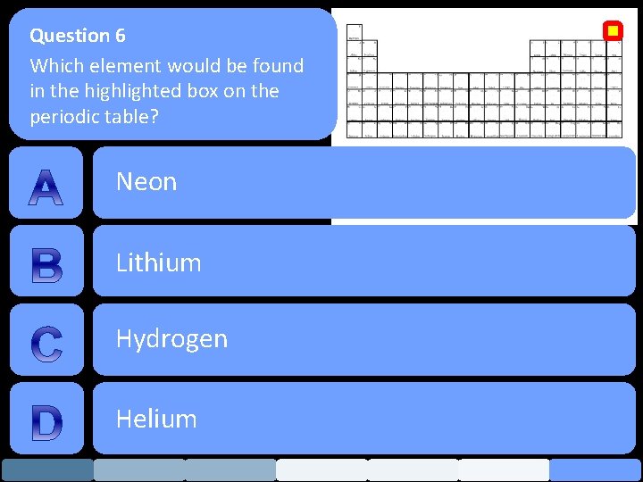 Question 6 Which element would be found in the highlighted box on the periodic