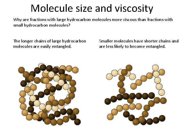 Molecule size and viscosity Why are fractions with large hydrocarbon molecules more viscous than