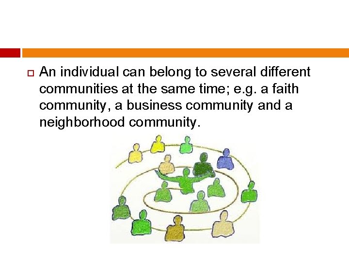  An individual can belong to several different communities at the same time; e.