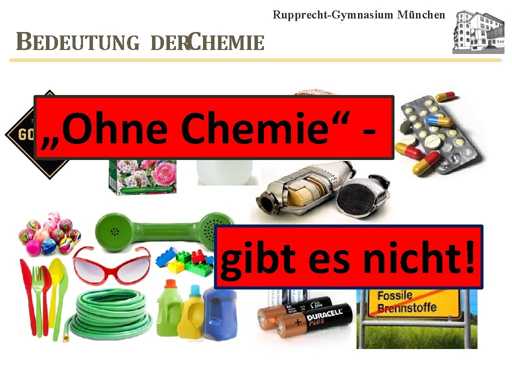 Rupprecht-Gymnasium München BEDEUTUNG DERCHEMIE „Ohne Chemie“ - gibt es nicht! 