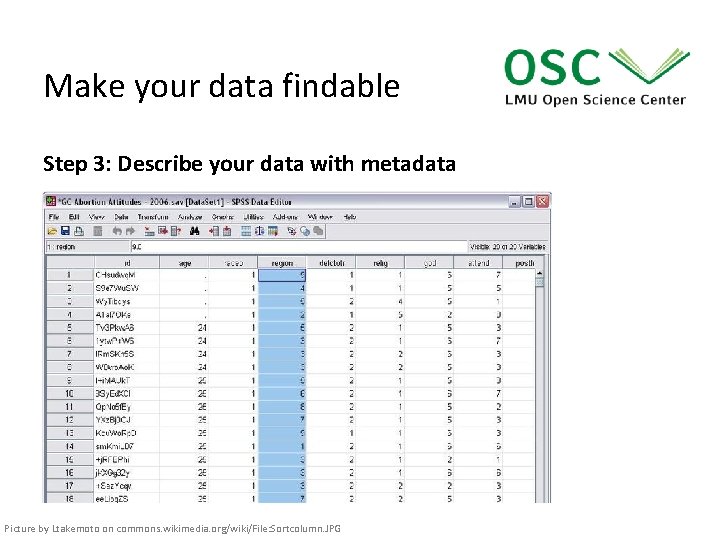 Make your data findable Step 3: Describe your data with metadata Picture by Ltakemoto