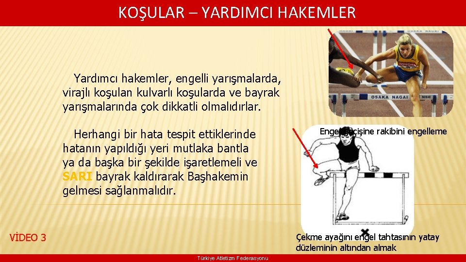  KOŞULAR – YARDIMCI HAKEMLER Yardımcı hakemler, engelli yarışmalarda, virajlı koşulan kulvarlı koşularda ve