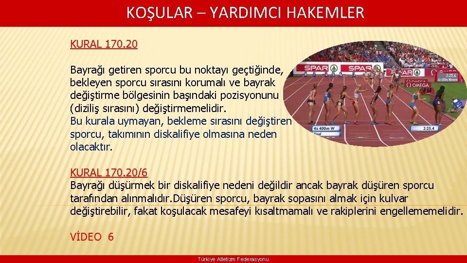  KOŞULAR – YARDIMCI HAKEMLER KURAL 170. 20 Bayrağı getiren sporcu bu noktayı geçtiğinde,