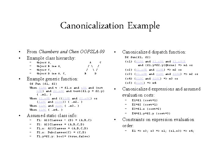 Canonicalization Example • • From Chambers and Chen OOPSLA-99 Example class hierarchy: – –