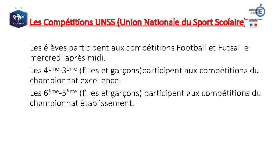 Les Compétitions UNSS (Union Nationale du Sport Scolaire): Les élèves participent aux compétitions Football