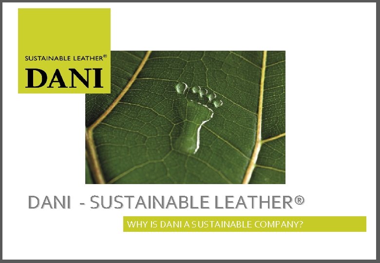 DANI - SUSTAINABLE LEATHER® WHY IS DANI A SUSTAINABLE COMPANY? 