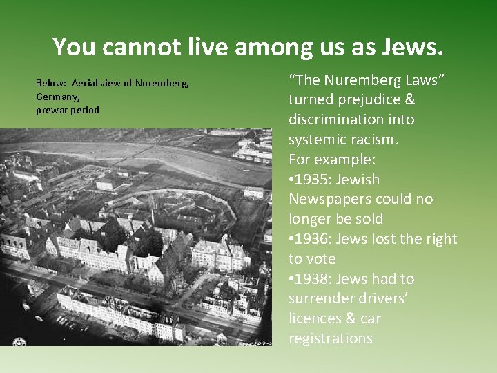 You cannot live among us as Jews. Below: Aerial view of Nuremberg, Germany, prewar