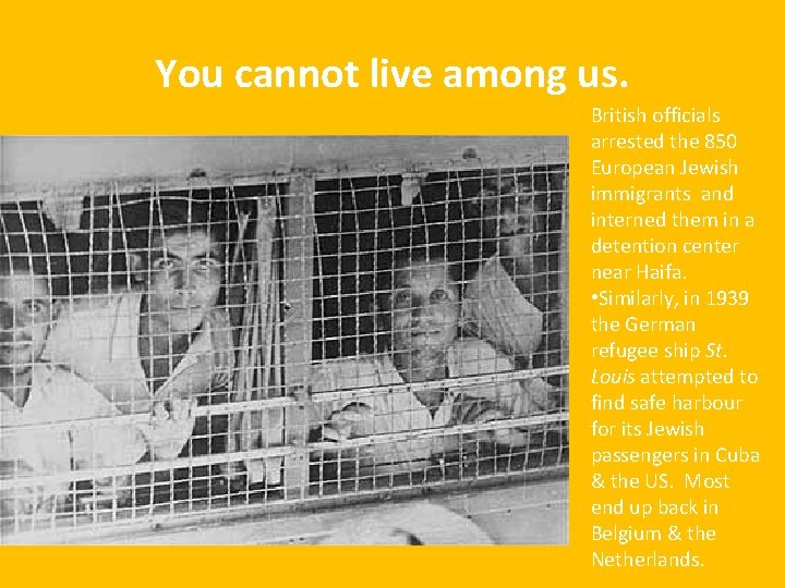 You cannot live among us. British officials arrested the 850 European Jewish immigrants and