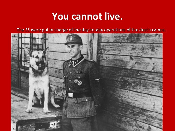 You cannot live. The SS were put in charge of the day-to-day operations of