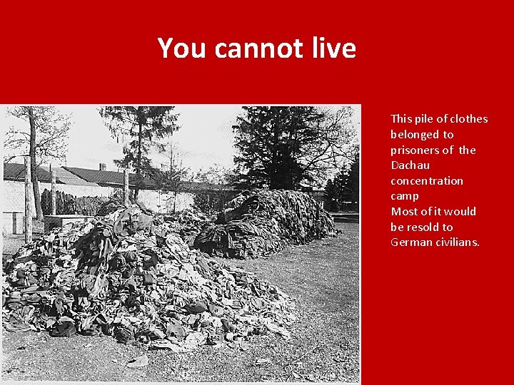 You cannot live This pile of clothes belonged to prisoners of the Dachau concentration