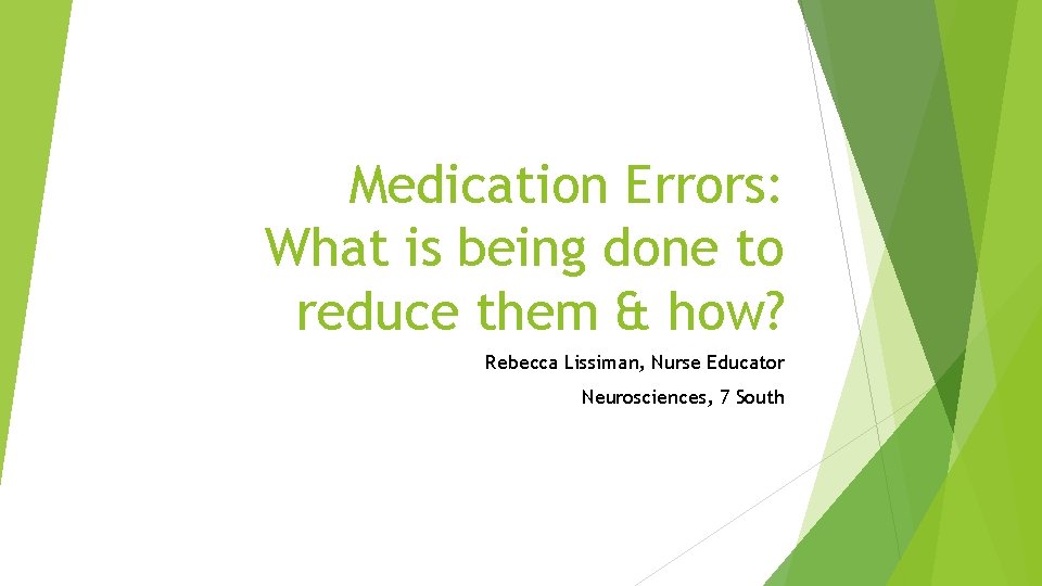 Medication Errors: What is being done to reduce them & how? Rebecca Lissiman, Nurse