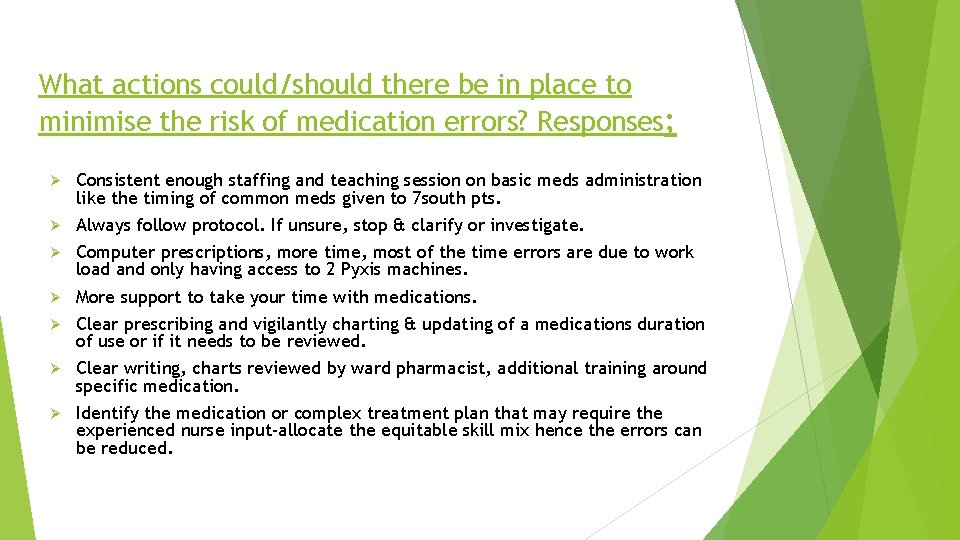 What actions could/should there be in place to minimise the risk of medication errors?