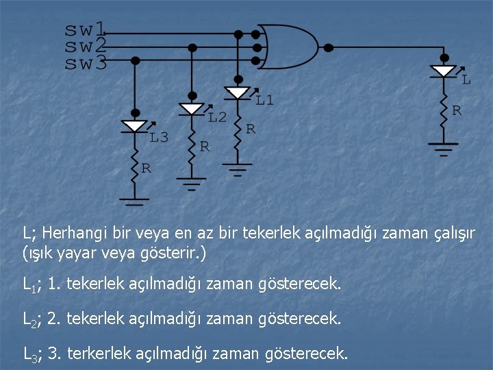 L; Herhangi bir veya en az bir tekerlek açılmadığı zaman çalışır (ışık yayar veya