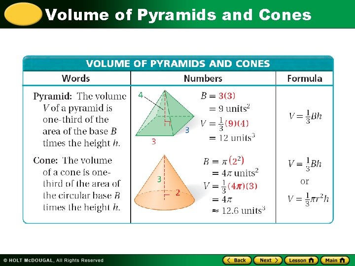 Volume of Pyramids and Cones 