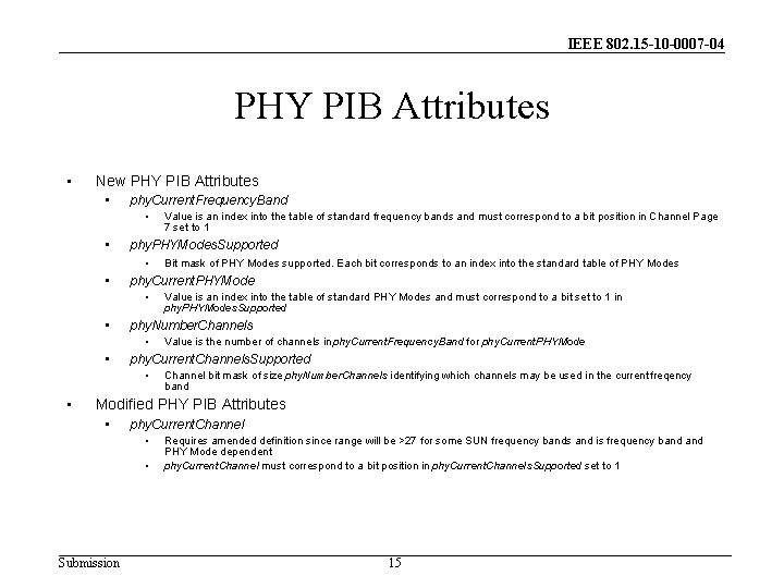 IEEE 802. 15 -10 -0007 -04 PHY PIB Attributes • New PHY PIB Attributes