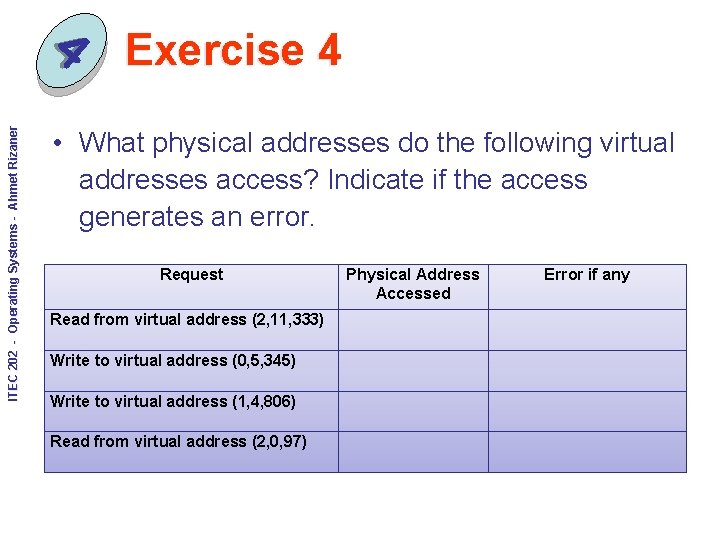 ITEC 202 - Operating Systems - Ahmet Rizaner 4 Exercise 4 • What physical