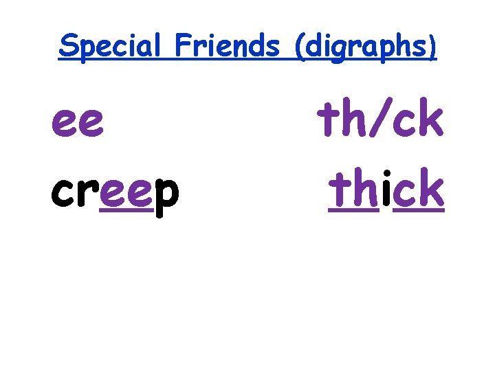 Special Friends (digraphs) ee creep th/ck thick 