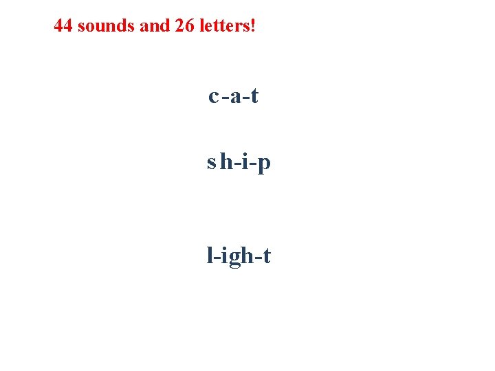 44 sounds and 26 letters! c-a-t s h-i-p l-igh-t 