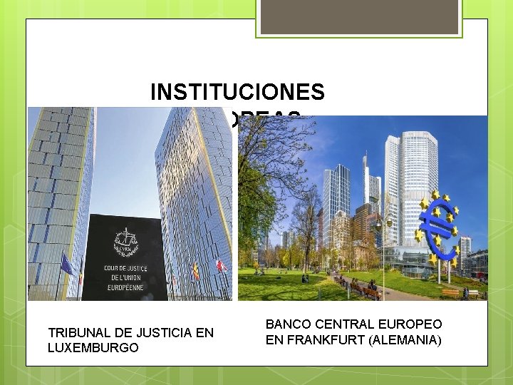 INSTITUCIONES EUROPEAS TRIBUNAL DE JUSTICIA EN LUXEMBURGO BANCO CENTRAL EUROPEO EN FRANKFURT (ALEMANIA) 