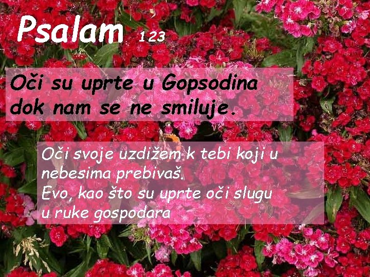 Psalam 123 Oči su uprte u Gopsodina dok nam se ne smiluje. Oči svoje