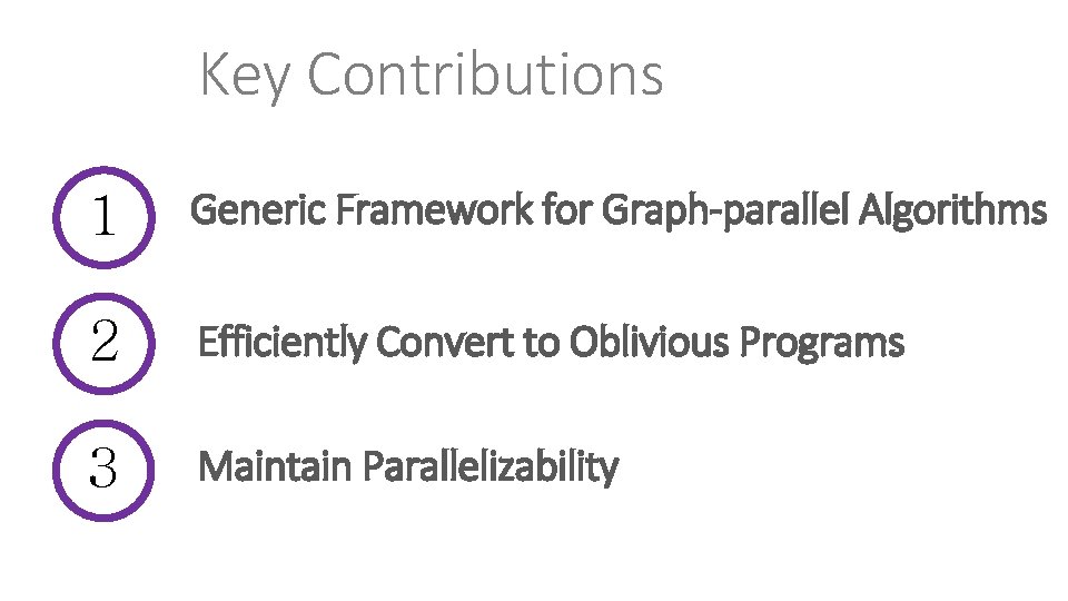 Key Contributions 1 Generic Framework for Graph-parallel Algorithms 2 Efficiently Convert to Oblivious Programs Key Contributions 1 Generic Framework for Graph-parallel Algorithms 2 Efficiently Convert to Oblivious Programs