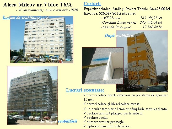 Aleea Milcov nr. 7 bloc T 6/A - 40 apartamente; anul constuirii -1976 Înainte