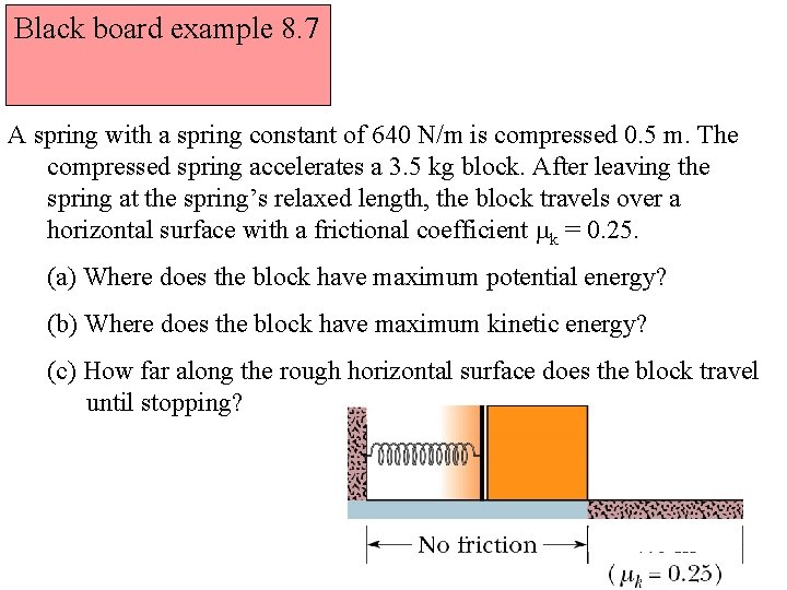 Black board example 8. 7 A spring with a spring constant of 640 N/m