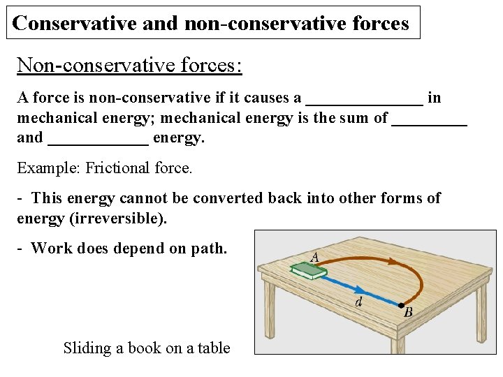 Conservative and non-conservative forces Non-conservative forces: A force is non-conservative if it causes a