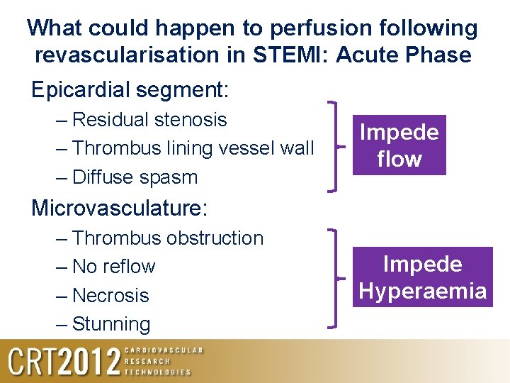 What could happen to perfusion following revascularisation in STEMI: Acute Phase Epicardial segment: –
