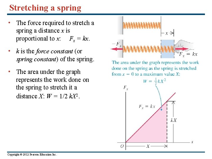 Stretching a spring • The force required to stretch a spring a distance x