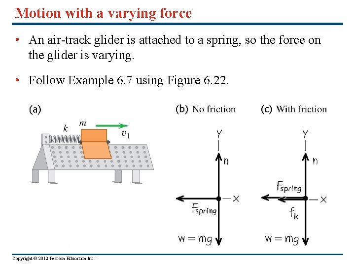 Motion with a varying force • An air-track glider is attached to a spring,