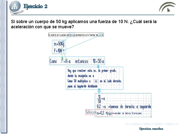Ejercicio 2 Si sobre un cuerpo de 50 kg aplicamos una fuerza de 10