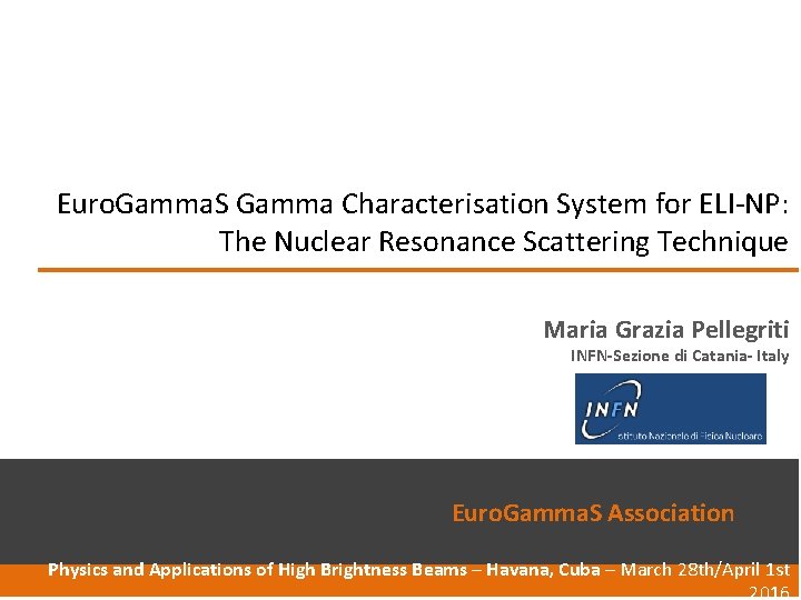 Euro. Gamma. S Gamma Characterisation System for ELI-NP: The Nuclear Resonance Scattering Technique Maria