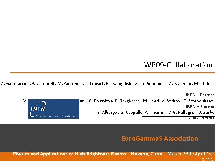 WP 09 -Collaboration M. Gambaccini , P. Cardarelli, M. Andreotti, E. Consoli, F. Evangelisti
