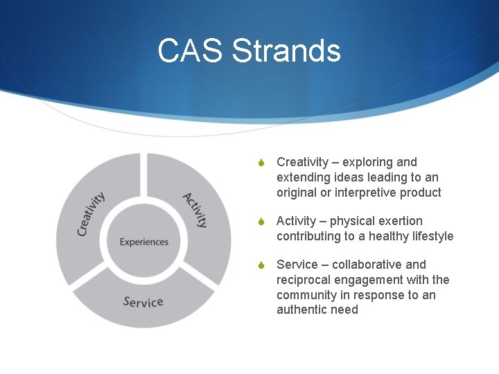 CAS Strands S Creativity – exploring and extending ideas leading to an original or