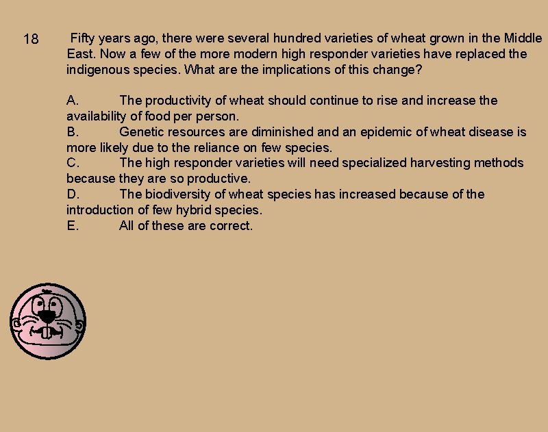 18 Fifty years ago, there were several hundred varieties of wheat grown in the