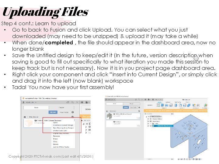 Uploading Files Step 4 cont. : Learn to upload • Go to back to