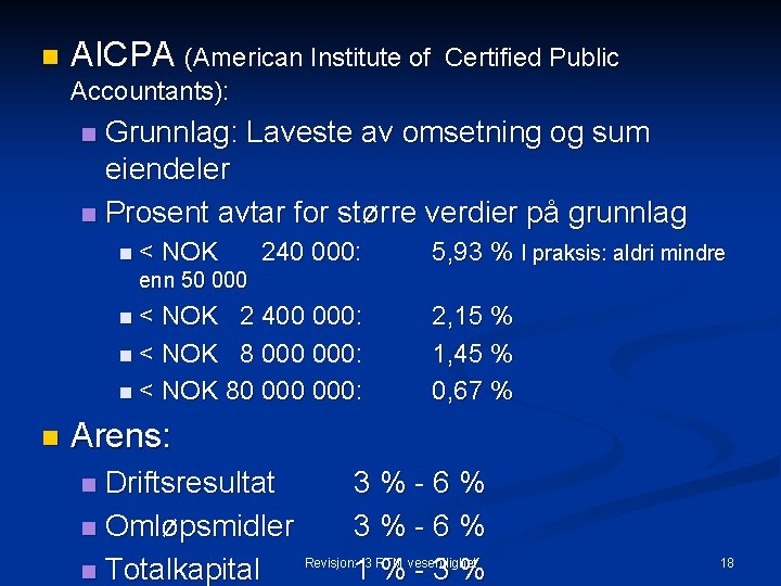 n AICPA (American Institute of Certified Public Accountants): Grunnlag: Laveste av omsetning og sum