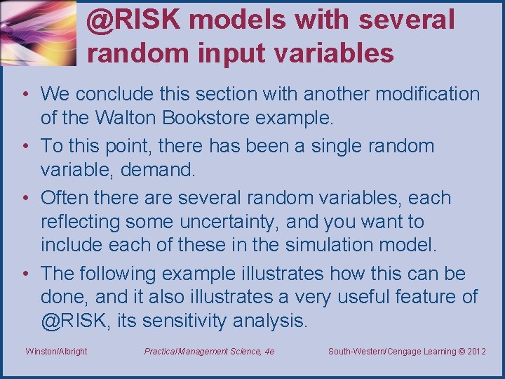 @RISK models with several random input variables • We conclude this section with another