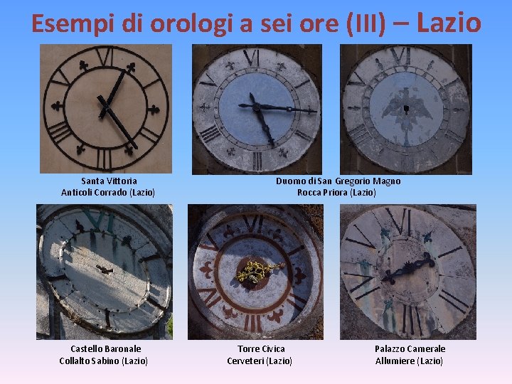 Esempi di orologi a sei ore (III) – Lazio Santa Vittoria Anticoli Corrado (Lazio)