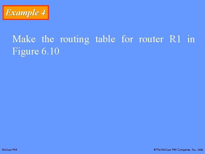 Example 4 Make the routing table for router R 1 in Figure 6. 10