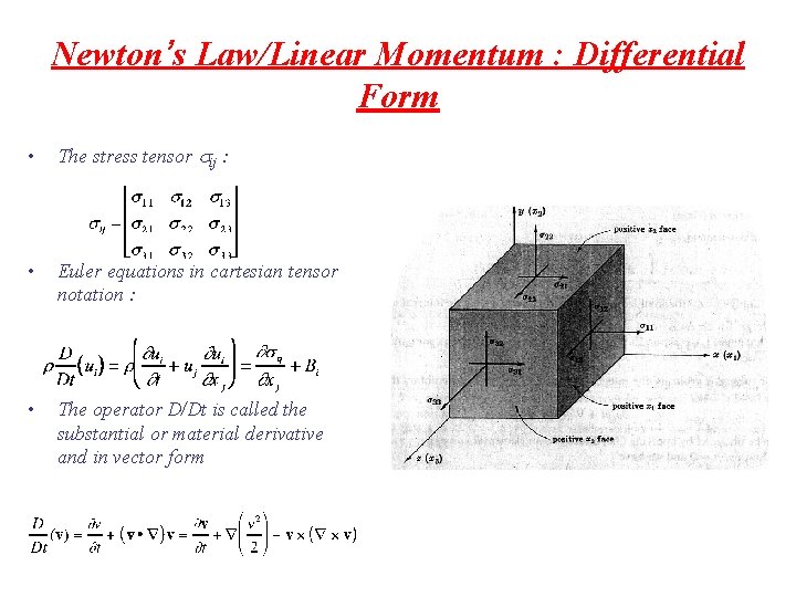 Newton’s Law/Linear Momentum : Differential Form • The stress tensor sij : • Euler