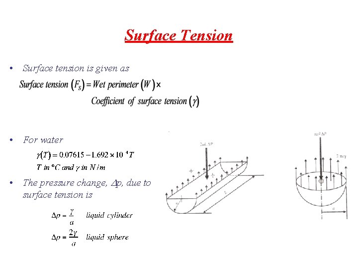 Surface Tension • Surface tension is given as • For water • The pressure