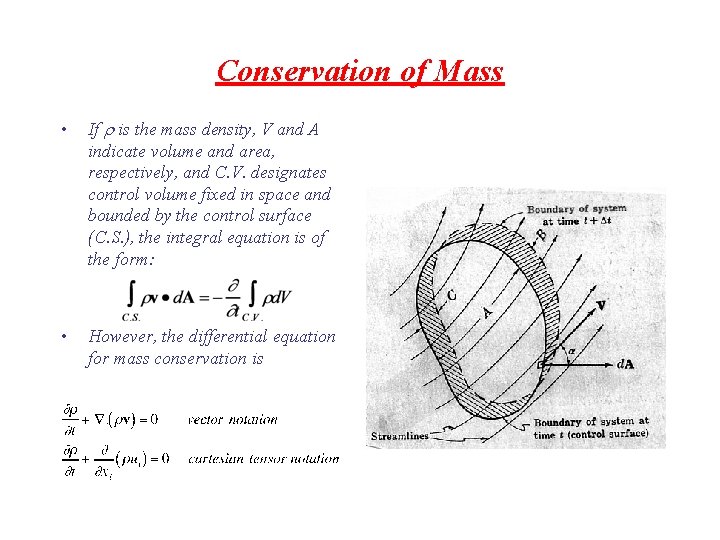 Conservation of Mass • If r is the mass density, V and A indicate