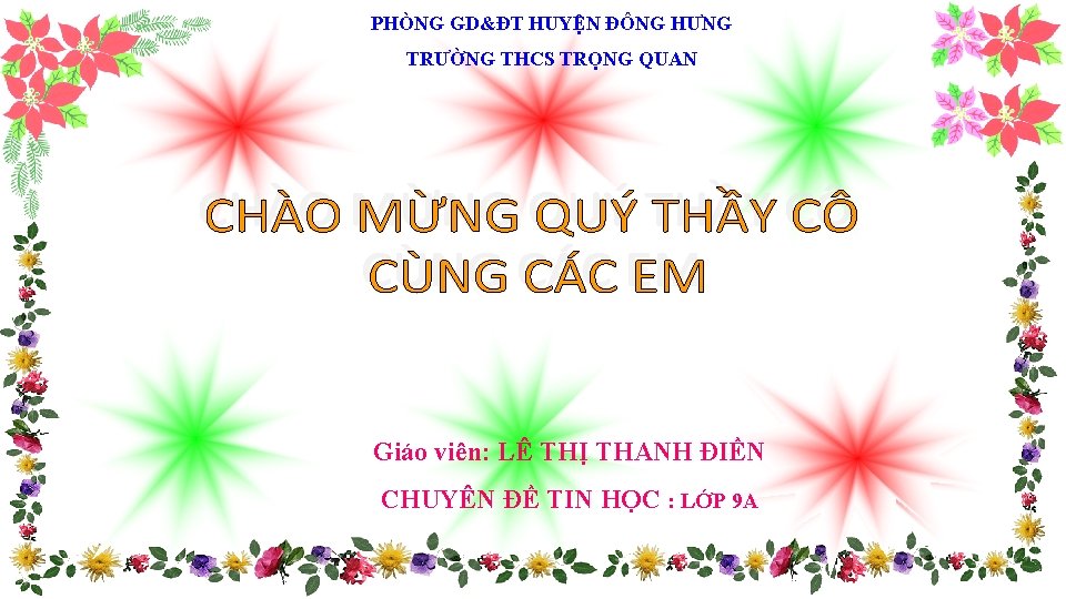 PHÒNG GD&ĐT HUYỆN ĐÔNG HƯNG TRƯỜNG THCS TRỌNG QUAN Giáo viên: LÊ THỊ THANH